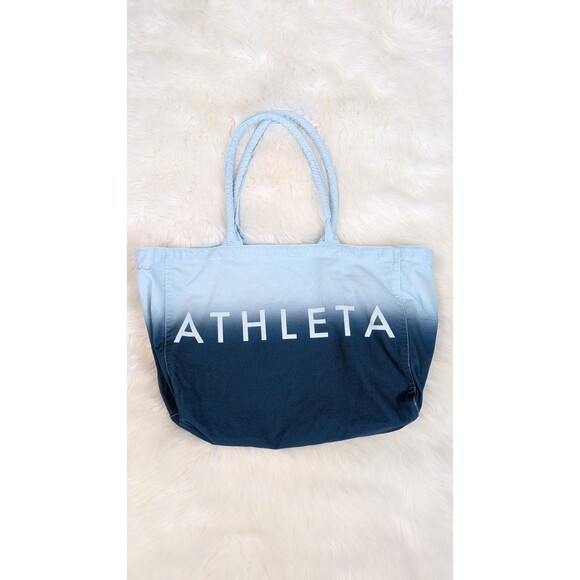 Athleta Handbags - Athleta Tote Bag Blue White Ombre Dip Dye Canvas Logo Beach Gym Shopper Travel